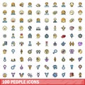 100 people icons set, color line style Royalty Free Stock Photo