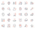 People icons set. Included icon as Add team, Security app and Stress web elements. For website app. Vector