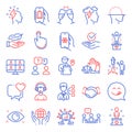 People icons set. Included icon as Baggage app, Video conference, Teamwork questions. Vector