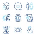 People icons set. Included icon as Health eye, Support consultant, Restroom signs. Vector Royalty Free Stock Photo