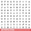 100 people icons set, outline style Royalty Free Stock Photo