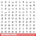 100 people icons set, outline style Royalty Free Stock Photo