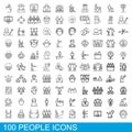 100 people icons set, outline style