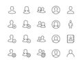 People icons, simple flat line set. Man, woman avatar, user profile, contact person, team vector illustrations. Outline Royalty Free Stock Photo