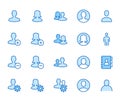 People icons, simple flat line set. Man, woman avatar, user profile, contact person, team vector illustrations. Outline