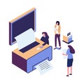 people illustration that using printer to create document flat isometric vector design Royalty Free Stock Photo