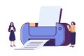 people illustration that using printer to create document flat vector design