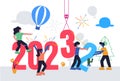 People Illustration welcome for the New Year. All Get Ready and Working together for replaces 2022 to 2023 Vector. Year Changing Royalty Free Stock Photo