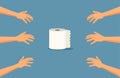 Hands Reaching for Toilet Paper Panic Buying Concept Illustration