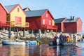 People in an inflatable boat at the boathouses