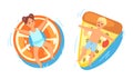 People on inflatable mattress vector kids boy and girl children cartoon characters in swimsuit on floating doughnut in Royalty Free Stock Photo