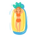 People on inflatable mattress vector party girl character in swimsuit on floating inflatable mattress in swimming-pool Royalty Free Stock Photo