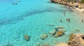 02.09.2018. People inside paradise clear torquoise blue water in Favignana island, Cala Azzura Beach, Sicily South Italy.