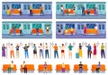 People inside subway icons set cartoon vector. Transport travel Royalty Free Stock Photo