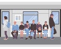 People inside a subway train. Passangers of metro seamless border Royalty Free Stock Photo