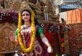 People install Idols of Hindu goddess Radha in a pandal on the Hanuman Jayanti day
