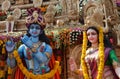 People install Idols of Hindu gods Krishna and Radha in a pandal on the Hanuman Jayanti day