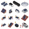 People Installing And Using Solar Panels Isometric Icon Set Royalty Free Stock Photo