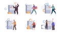 Bank Client Characters Using ATM Flat Vector Set