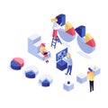 People interacting with charts isometric illustration