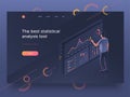 People interacting with a dashboard. Data analysis, statistics collection. Landing page template. Vector illustration