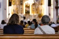 People at the Interior of the Minor Basilica of the Lord of Miracles located in the city of Guadalajara de Buga