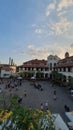 People Interraction Each Others Arround The Tourism Old City with Beautiful Skyline, Shot from Roof Angle