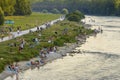 People on Isar river, Munich, Germany