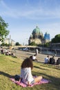 People at the James-Simon Park in Berlin, Germany