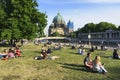 People at the James-Simon Park in Berlin, Germany