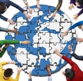 People with Jigsaw Puzzle Forming Globe Illustration Concept Royalty Free Stock Photo