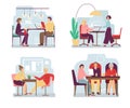 People at job interview, different behavior cartoon characters, vector illustration Royalty Free Stock Photo