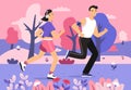 People jogging in park vector illustration