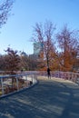 People jogging on public pedestrian bridge in Boston