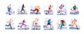People jogging set. Active healthy joggers. Men, women runners running, training outdoors. Sport characters exercising