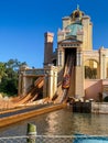 People on the Journey to Atlantis Roller Coaster water ride at SeaWorld speeding around the track and splashing into the water Royalty Free Stock Photo