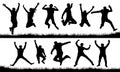 People in a jump silhouette set, vector