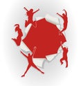 People jumping out of hole in paper Royalty Free Stock Photo