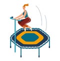 People jumping trampolines set of isolated vector illustration. Trampolining people and rebounders. Entertainment park.