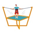 People jumping trampolines set of isolated vector illustration. Trampolining people and rebounders. Entertainment park.