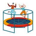 People jumping trampolines set of isolated vector illustration. Trampolining people and rebounders. Entertainment park.