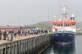 People just disembarked the ferry at island Helgoland