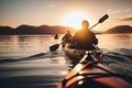 People kayak during sunset Illustration AI Generative