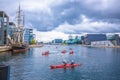 People kayaking in canal in Copenhagen, capital of Denmark