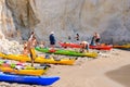 People with kayaks on Gerontas beach, Melos, Greece