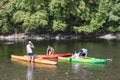 People with kayaks on the river Semois near Bouillon, Belgium Royalty Free Stock Photo