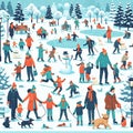 People kids girls man woman winter activities