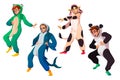 People in kigurumi pajamas, animal costumes party