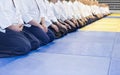 People in kimono and hakama on martial arts training