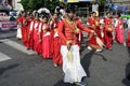 The people of Kolkata celebrating with colorful traditional dress in the ity street. Royalty Free Stock Photo